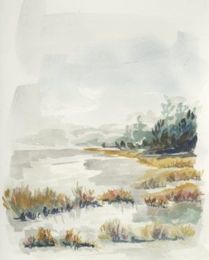Gray winter marsh coast watercolor print
