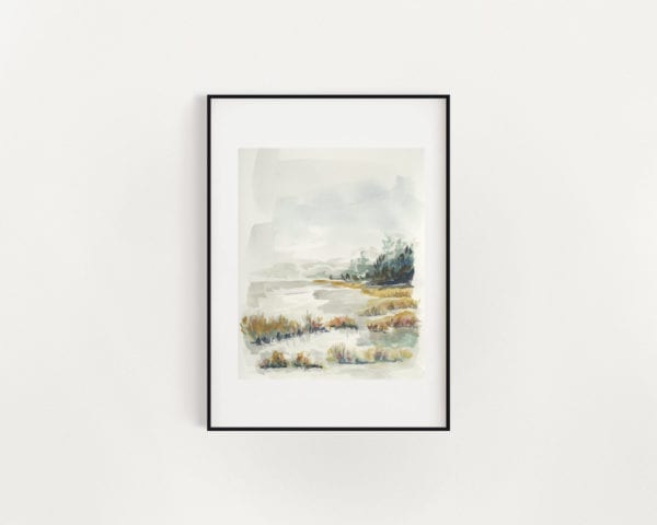 Gray winter marsh coast watercolor print
